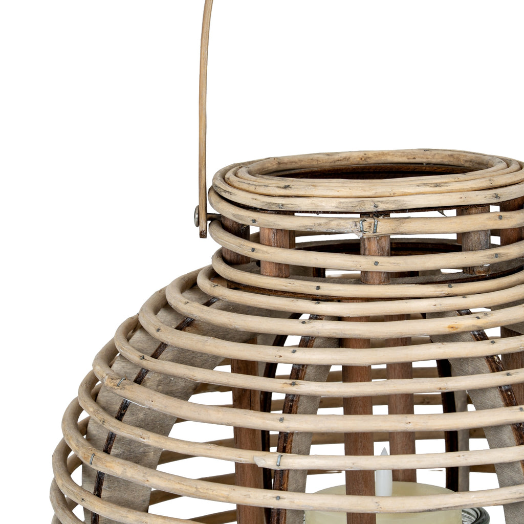 Large Round Willow Lantern With Glass Holder — alternative angle brown wicker