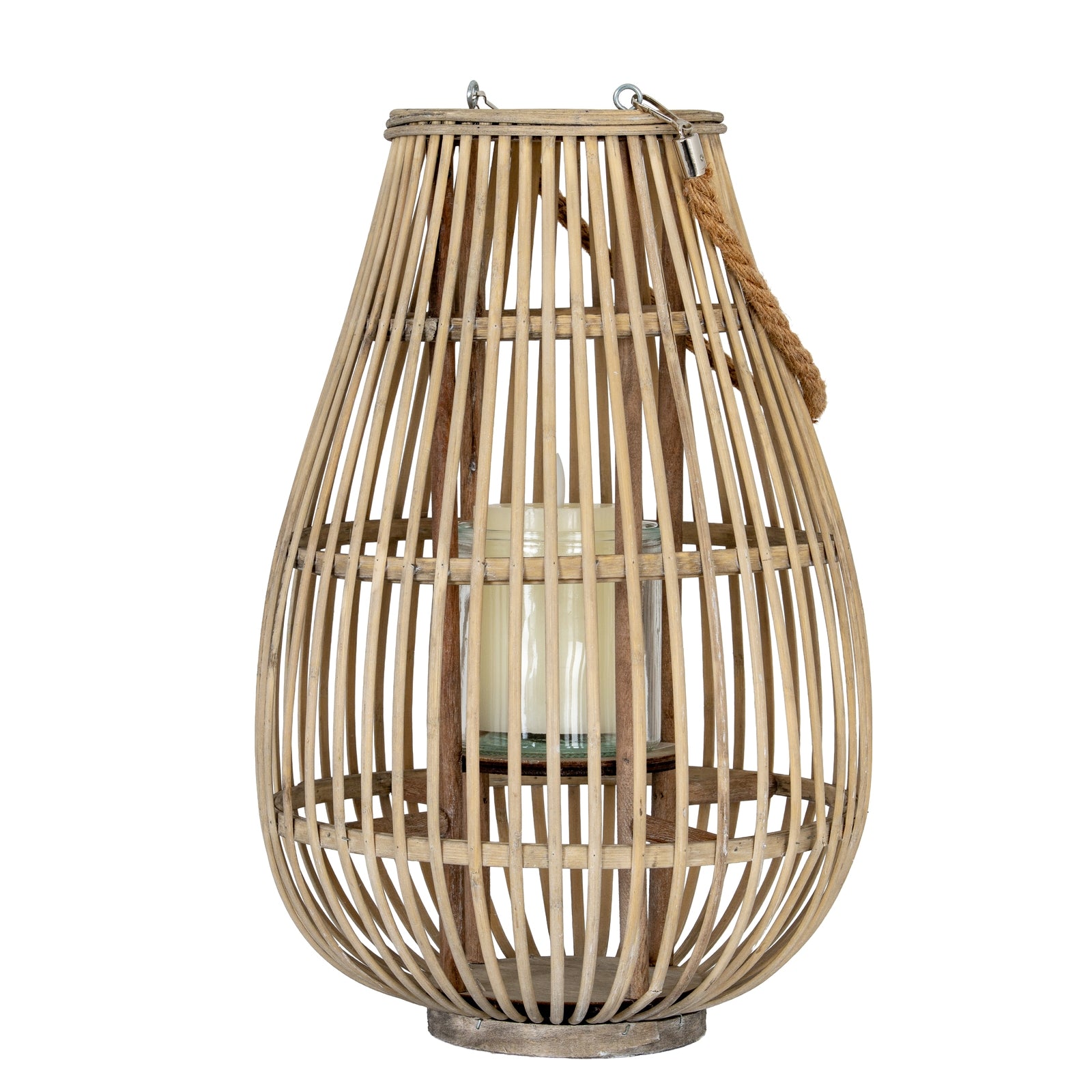 Medium Ellipse Lantern With Glass Holder — side view brown wicker
