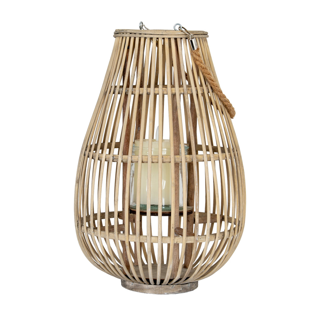 Large Ellipse Wicker Lantern With Glass Holder — side view brown wicker