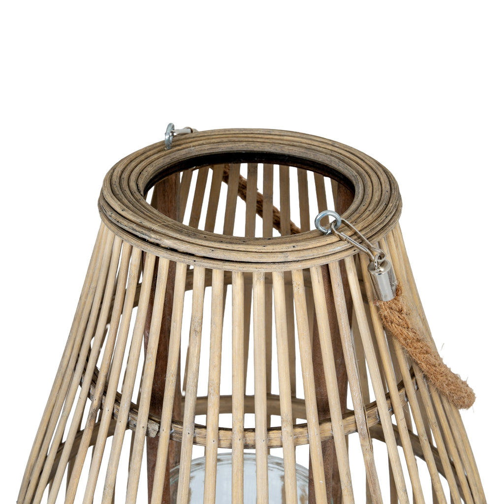 Large Ellipse Wicker Lantern With Glass Holder — detail close-up brown wicker