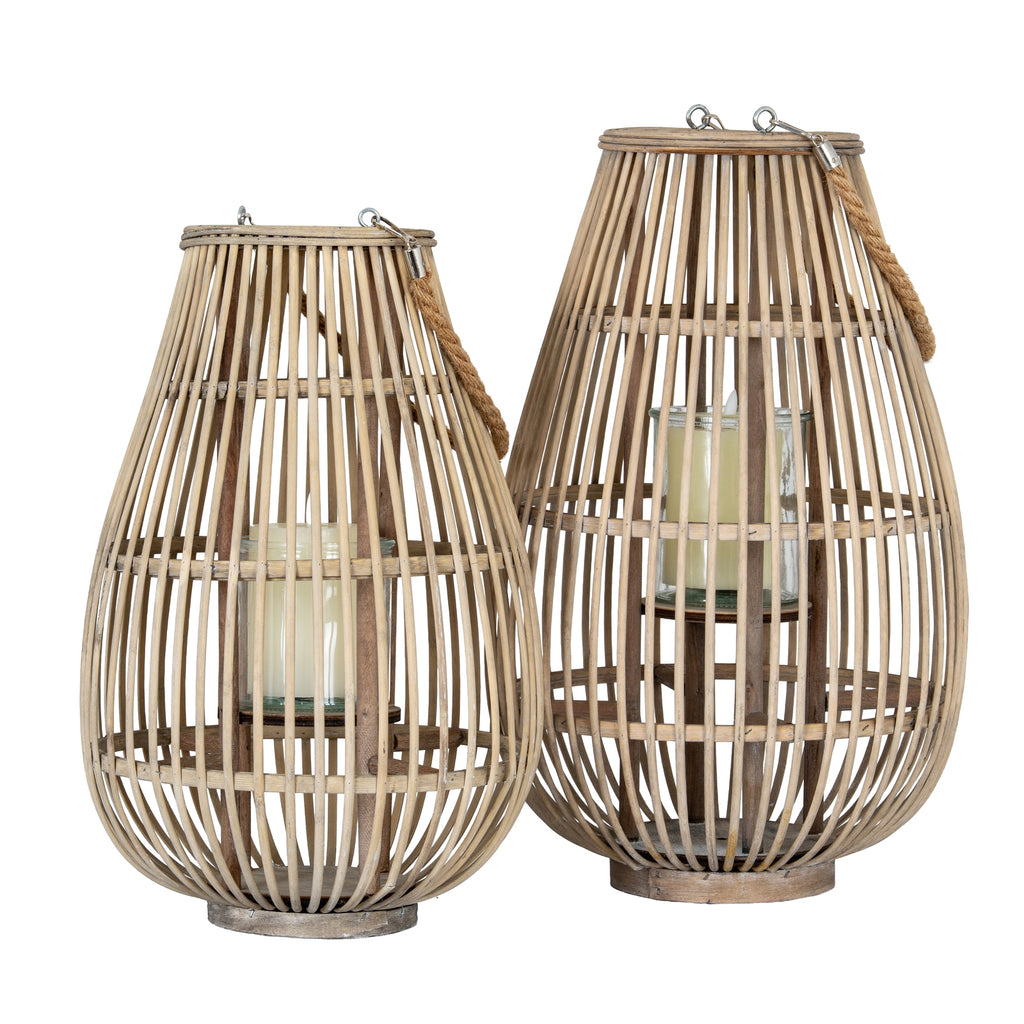 Large Ellipse Wicker Lantern With Glass Holder — view 5 brown wicker