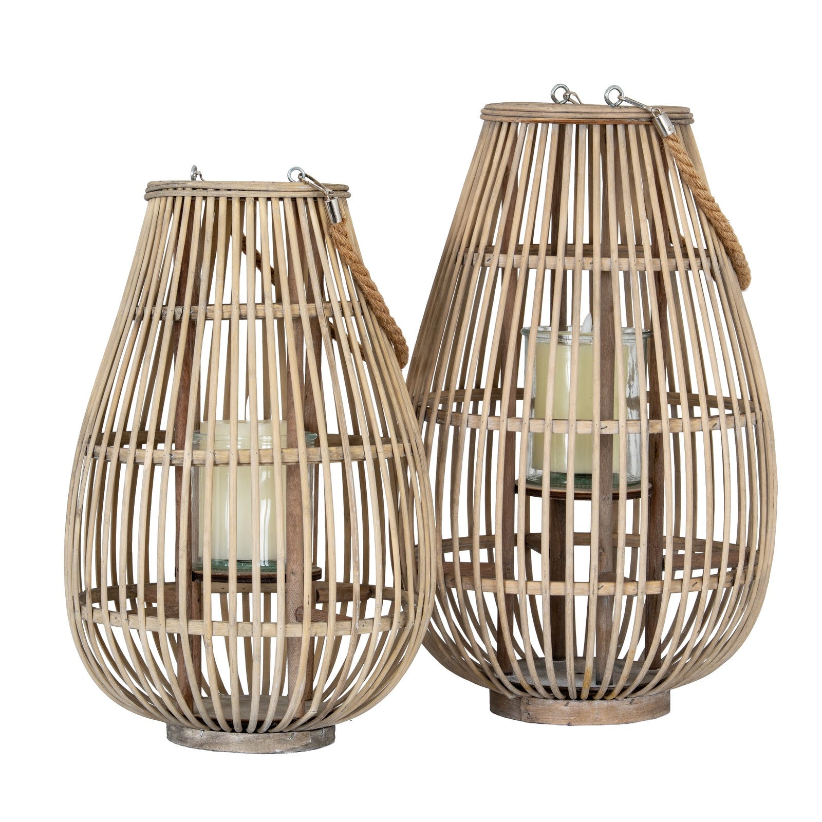 Large Ellipse Wicker Lantern With Glass Holder — view 5 brown wicker