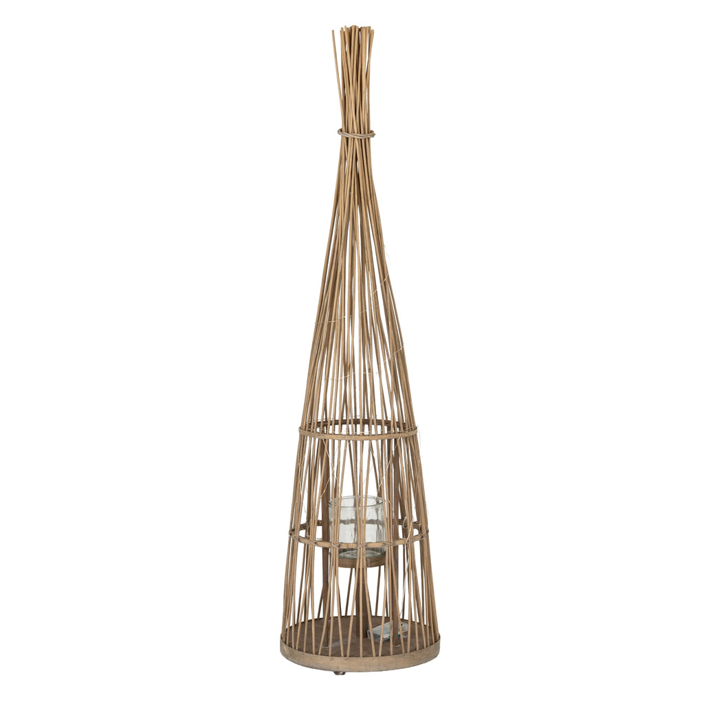 Large Conical Wicker Lantern With Glass Holder & LED Lights — main product view