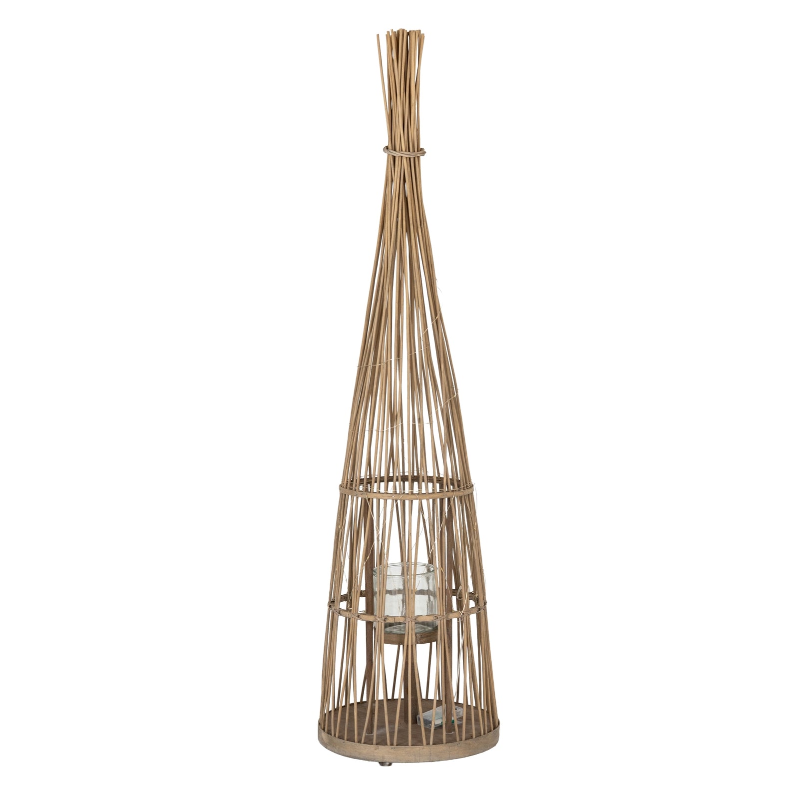 Large Conical Wicker Lantern With Glass Holder & LED Lights — main product view