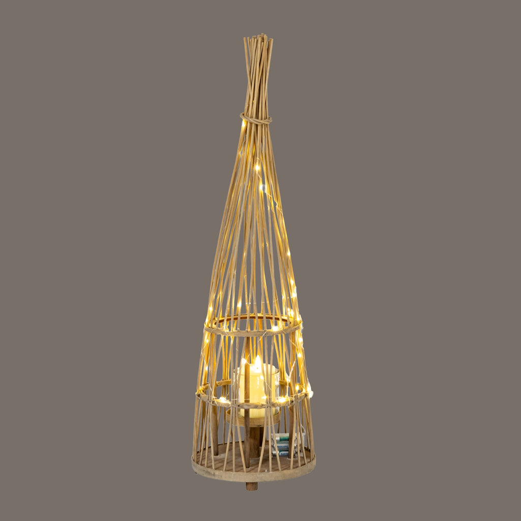 Medium Conical Wicker Lantern With Glass Holder & LED Lights — alternative angle brown wicker