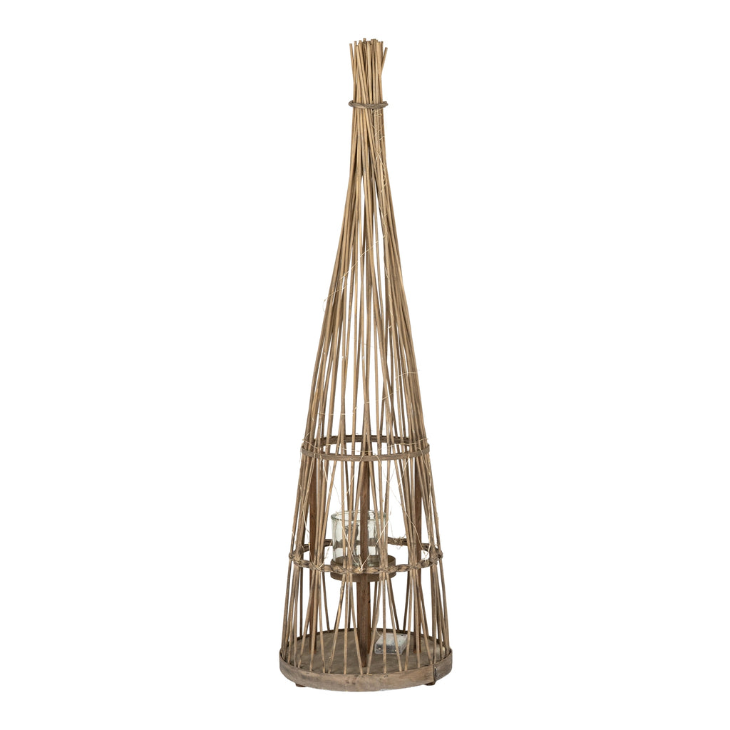Medium Conical Wicker Lantern With Glass Holder & LED Lights — main product view