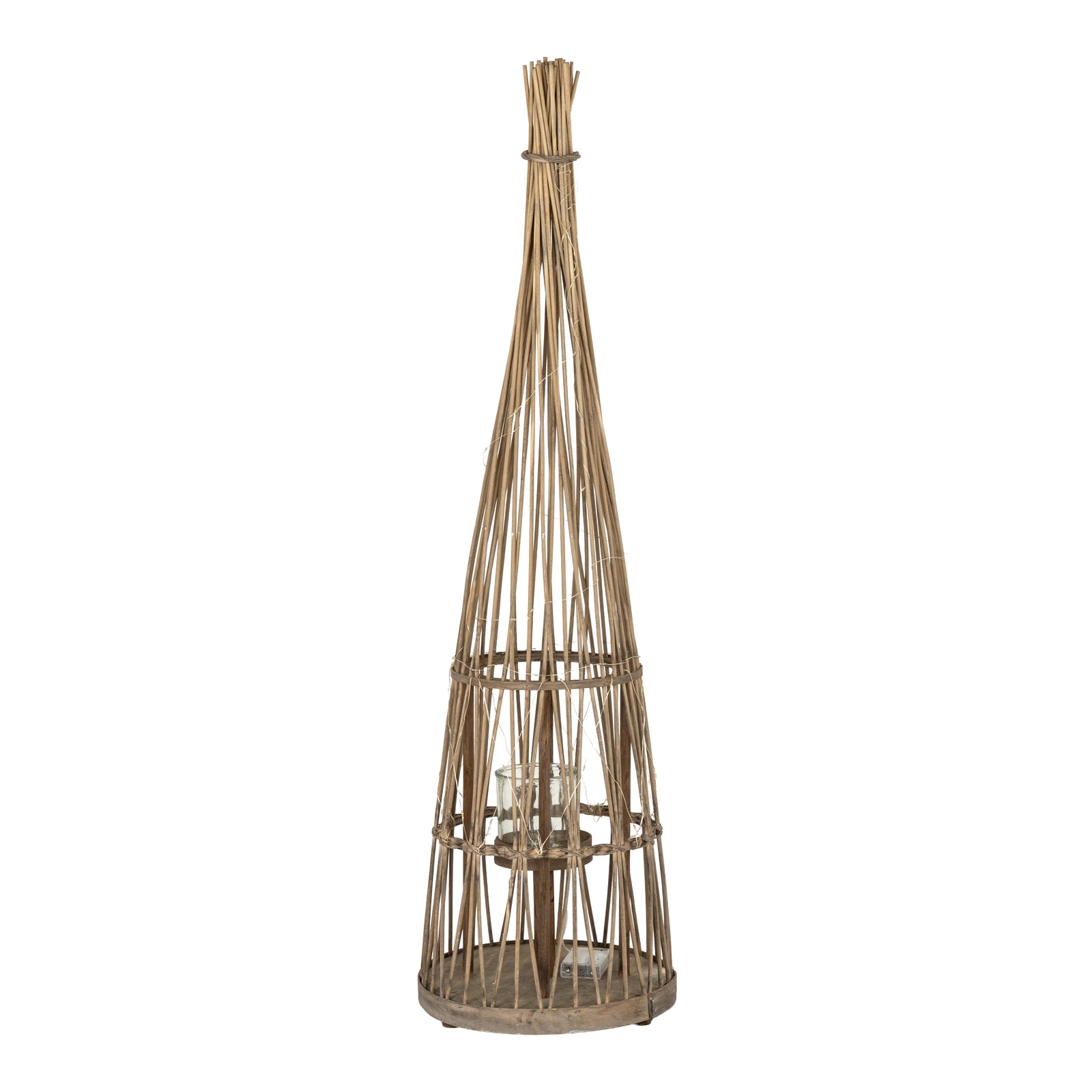 Medium Conical Wicker Lantern With Glass Holder & LED Lights — main product view
