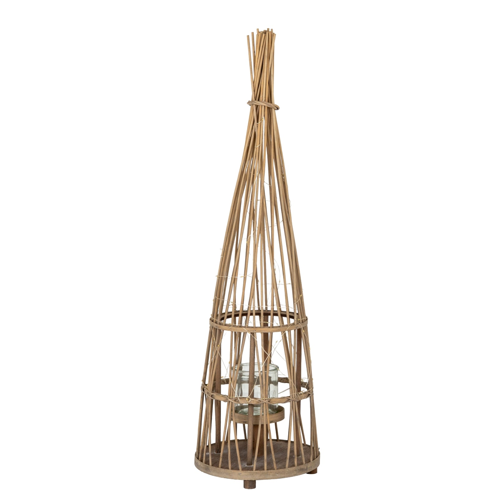 Small Conical Wicker Lantern With Glass Holder & LED Lights — main product view