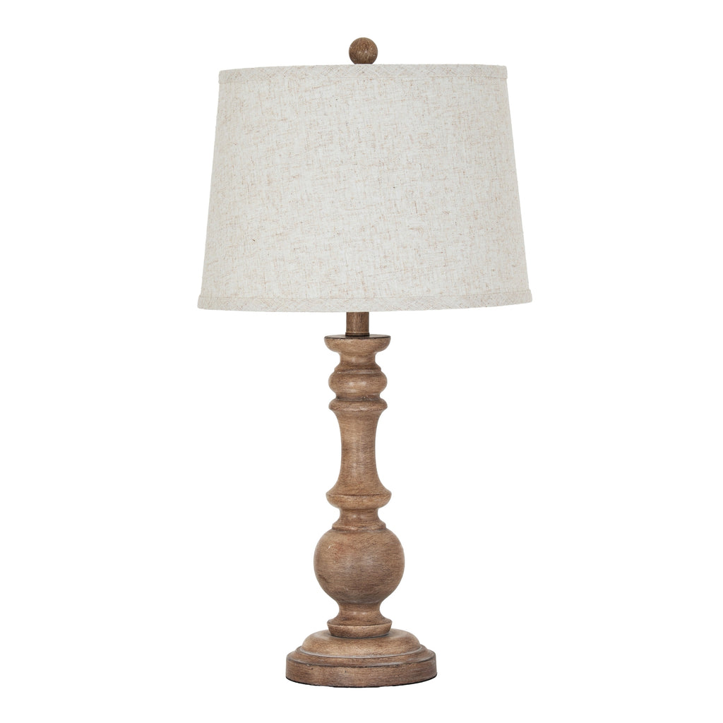 Seraphia Table Lamp With Edged Linen Shade — side view brown resin