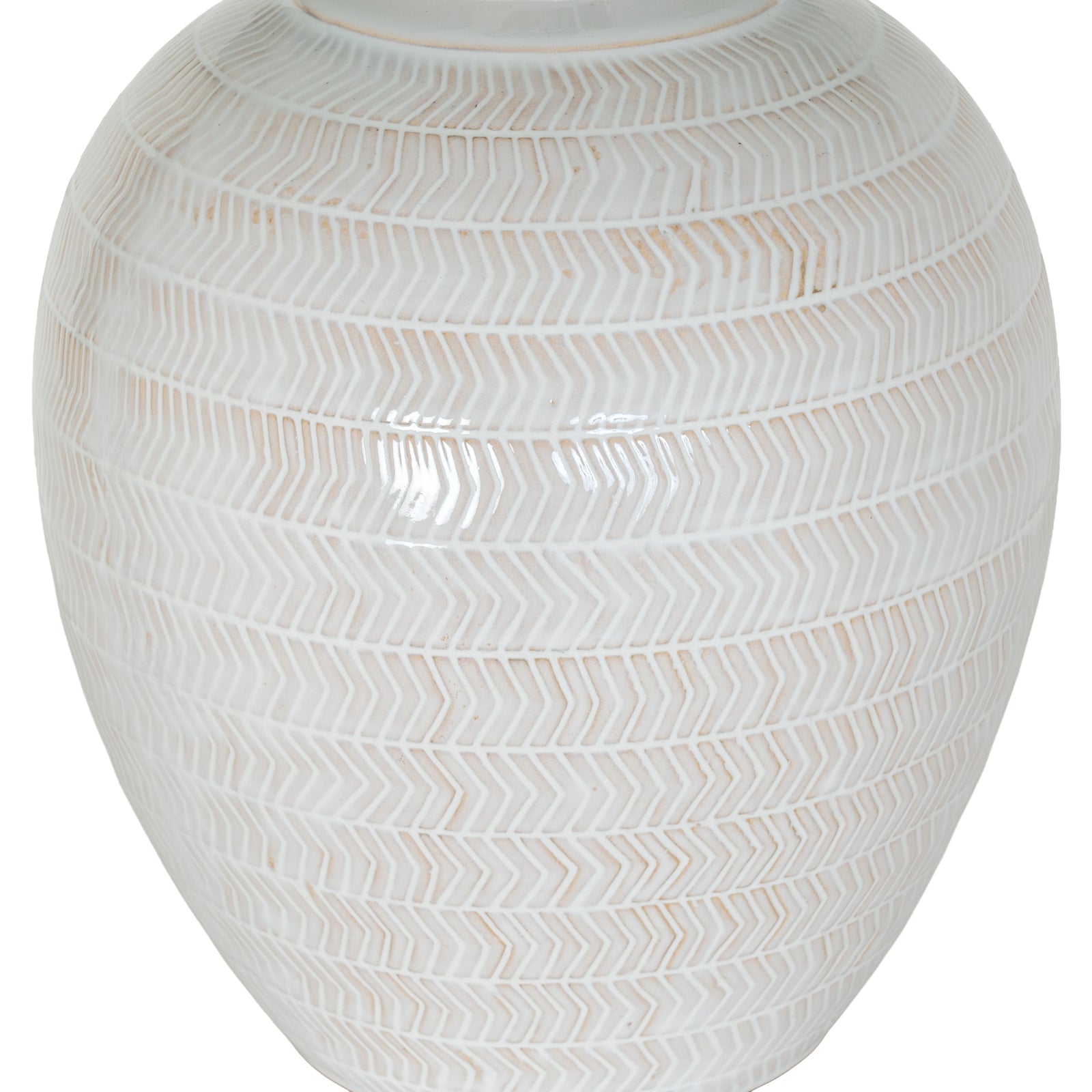 Chevronne Ceramic Table Lamp With Linen Shade — detail close-up white ceramic