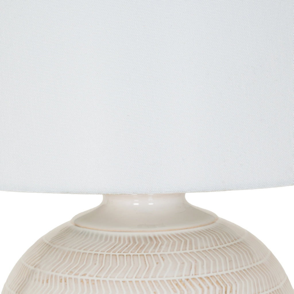 Chevronne Ceramic Table Lamp With Linen Shade — alternative angle white ceramic