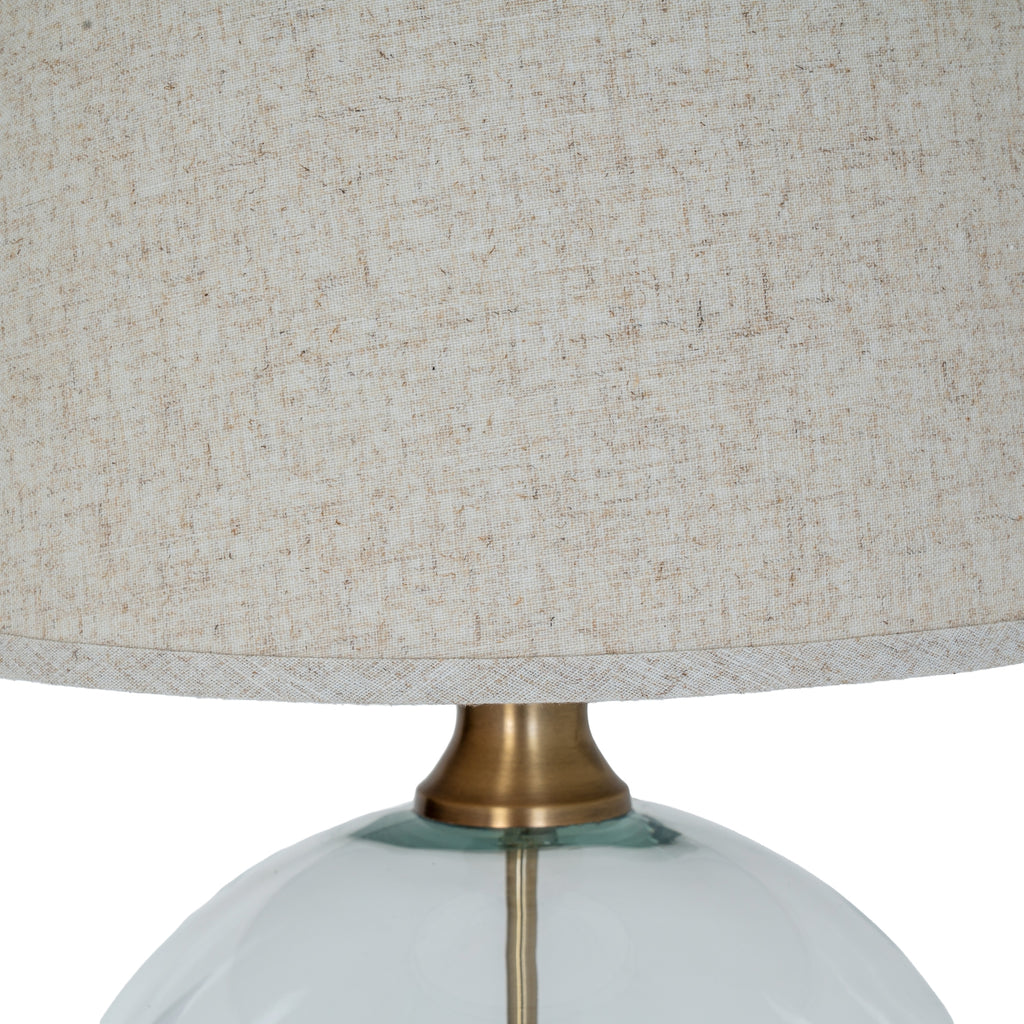 Lunel Glass Orb Table Lamp With Edged Linen Shade — alternative angle brass glass