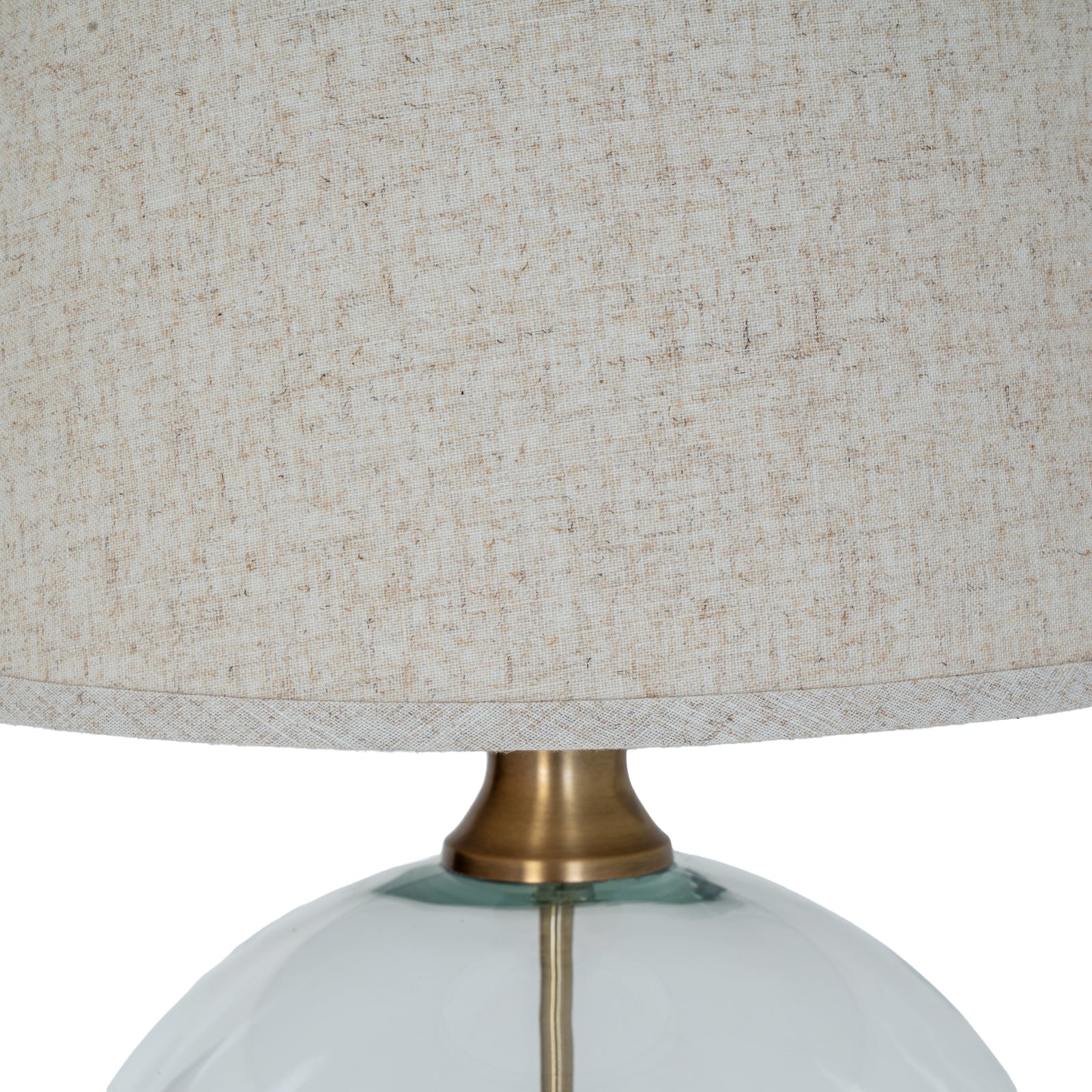 Lunel Glass Orb Table Lamp With Edged Linen Shade — alternative angle brass glass
