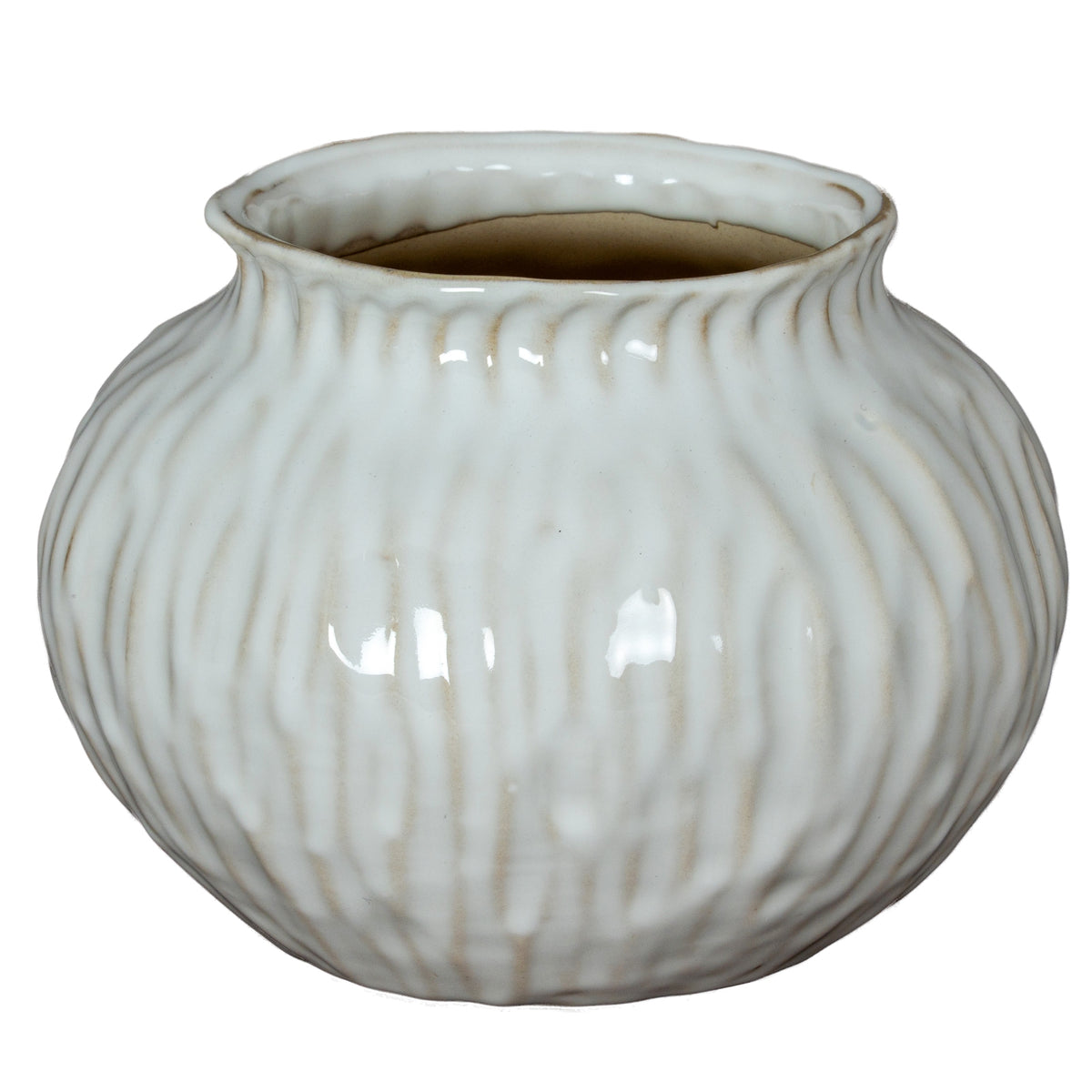 Numa Squat Vase in white ribbed glazed ceramic, 13cm tall: included with The Remembrance Posy when you choose With vase