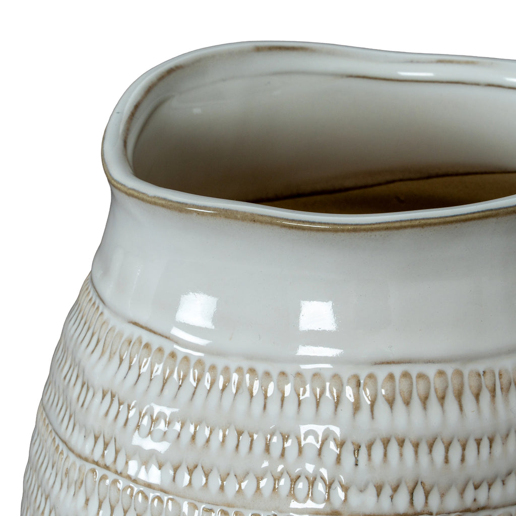 Tava Wide Hewn Vase — side view white ceramic