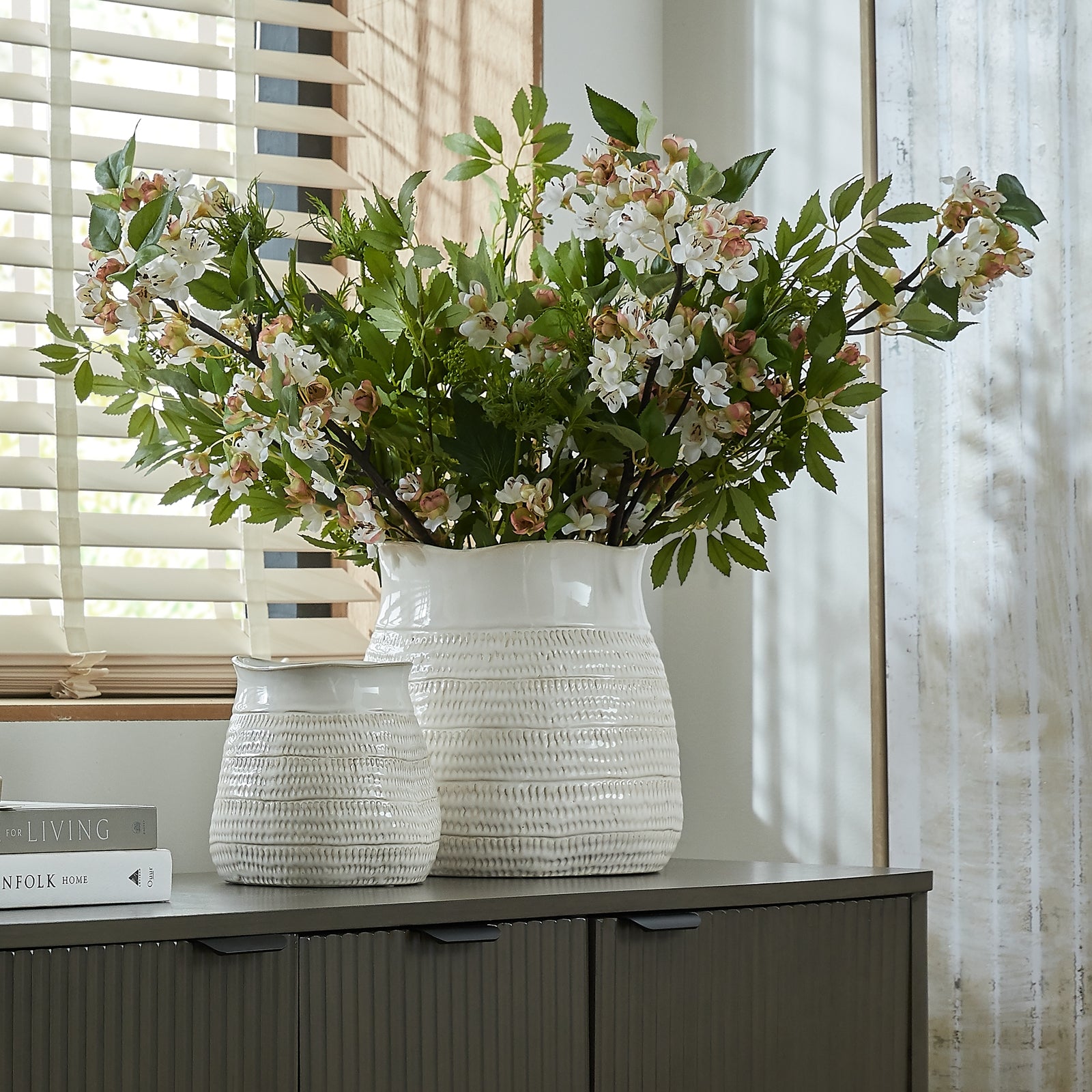 Tava Wide Hewn Vase — view 5 white ceramic