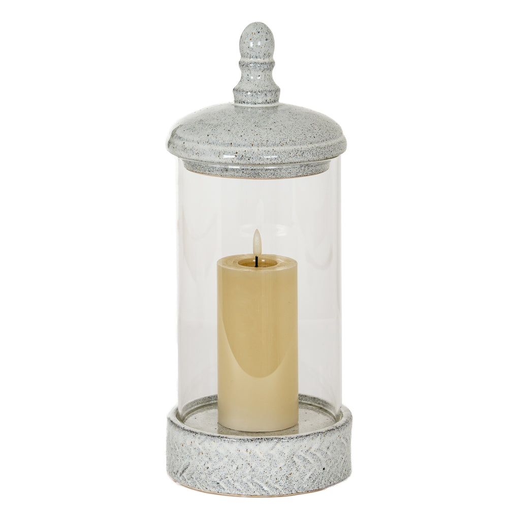 Sona Medium Hurricane Lantern With Lid — side view white glass