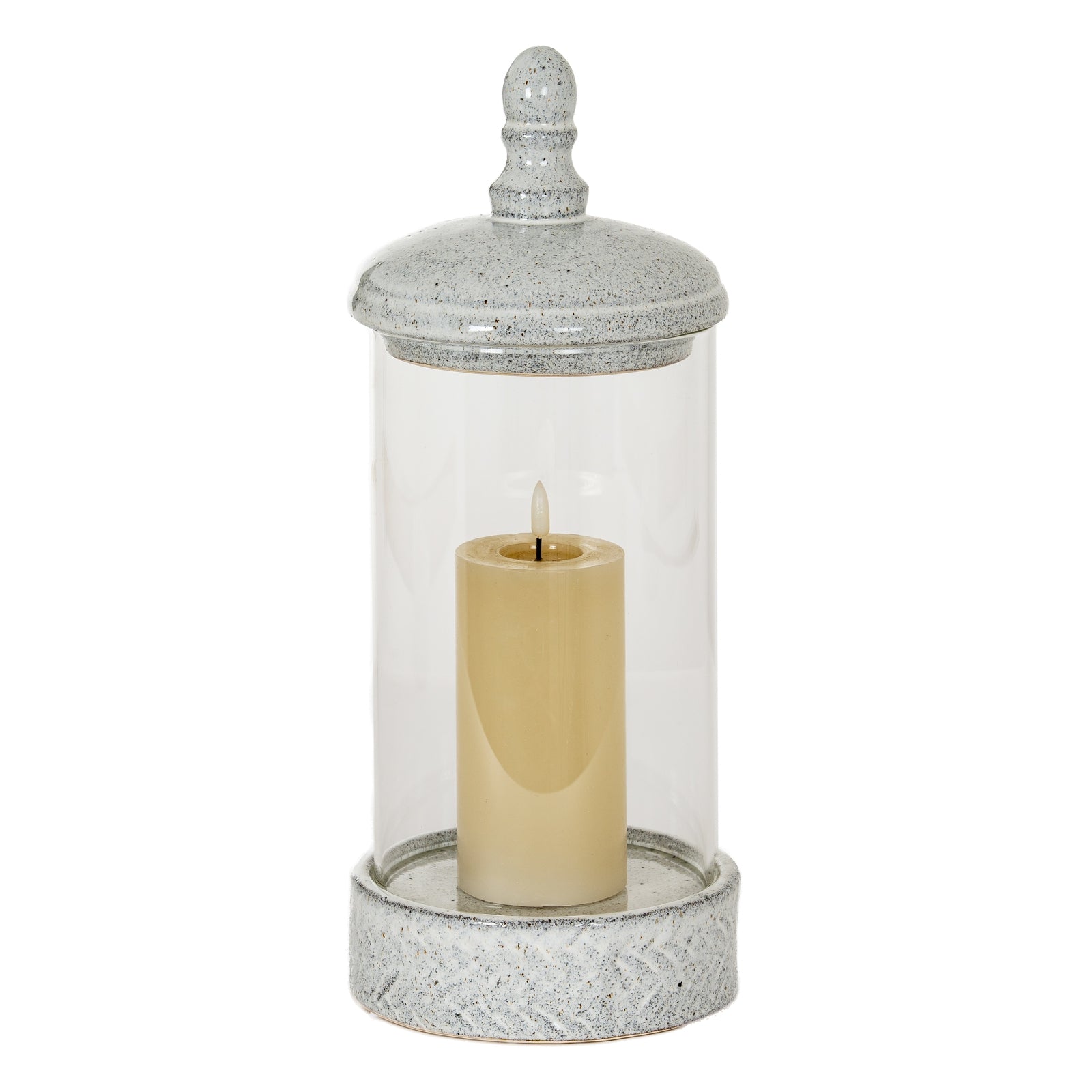 Sona Medium Hurricane Lantern With Lid — side view white glass