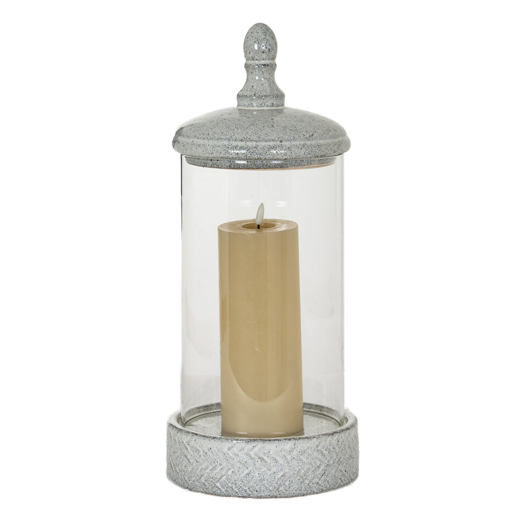 Sona Large Hurricane Lantern With Lid — side view white glass