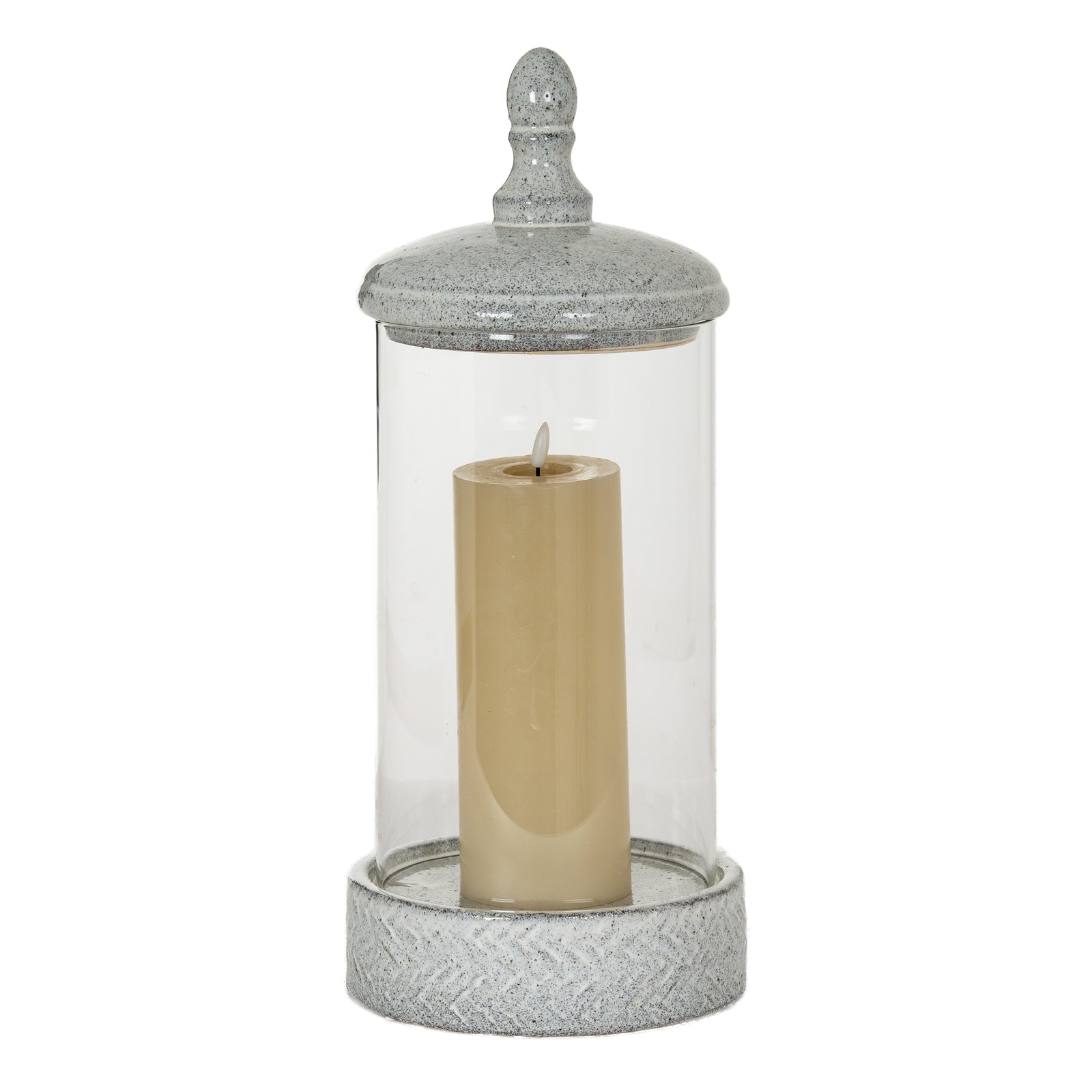 Sona Large Hurricane Lantern With Lid — side view white glass
