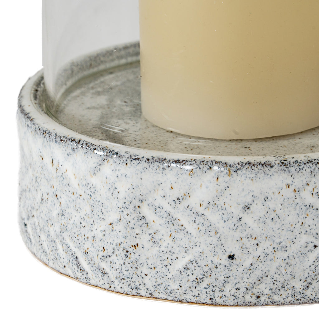 Sona Large Hurricane Lantern With Lid — detail close-up white glass