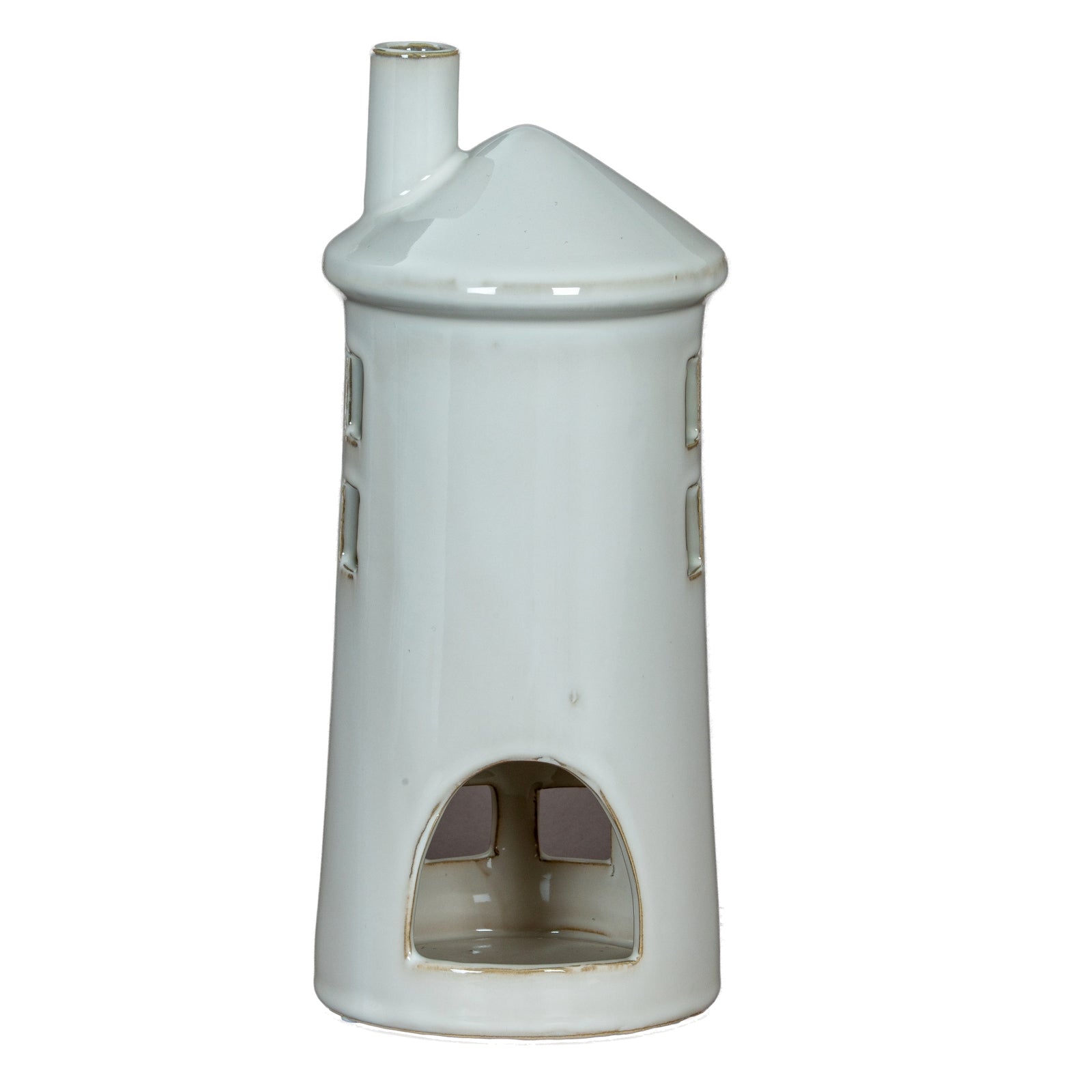 Rhea Large Lighthouse Tealight Holder — side view white ceramic