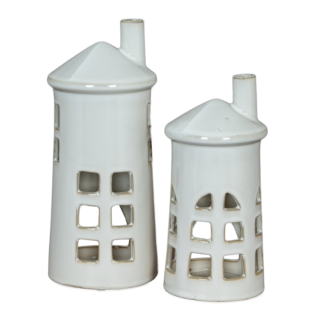 Rhea Large Lighthouse Tealight Holder — alternative angle white ceramic