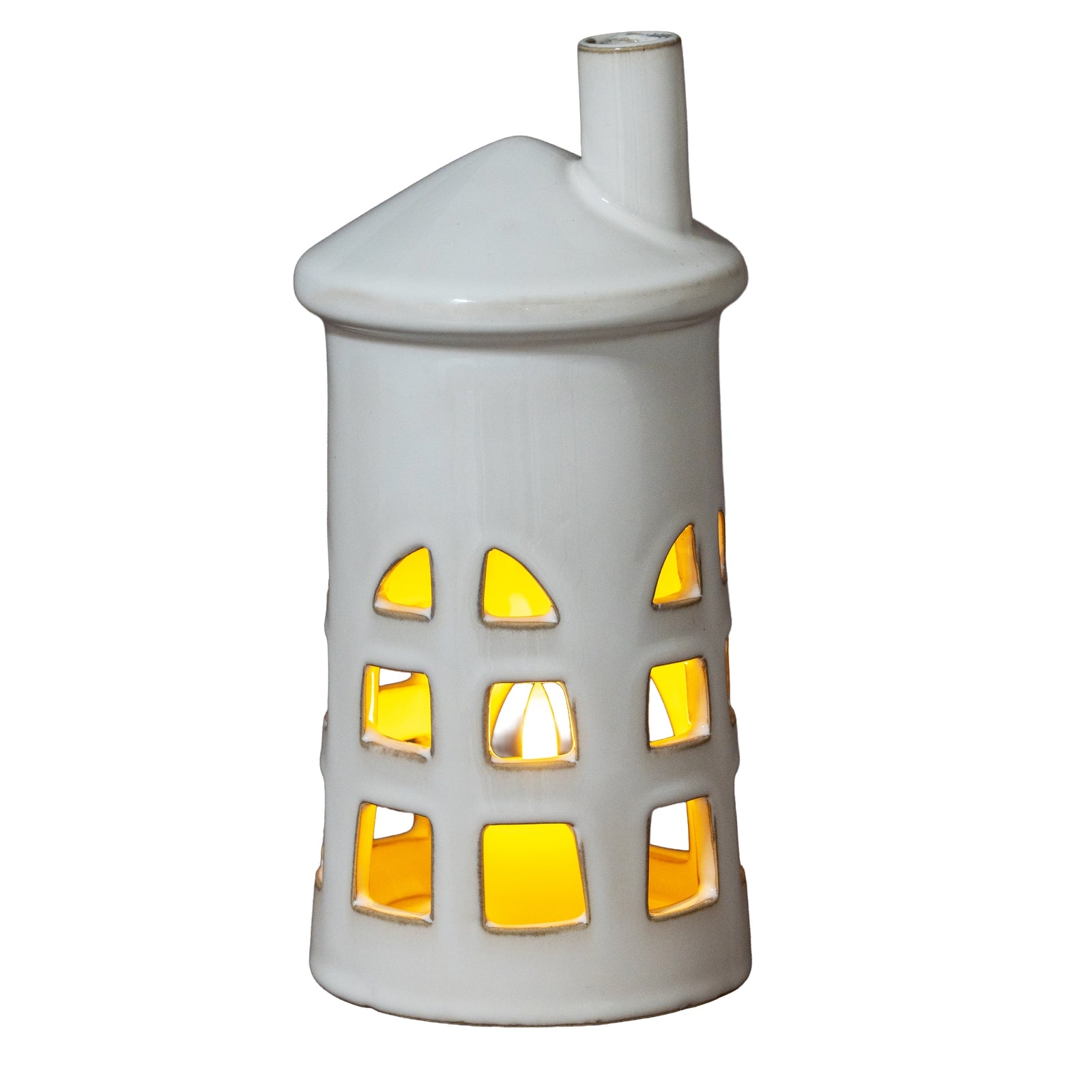 Rhea Medium Lighthouse Tealight Holder — side view white ceramic