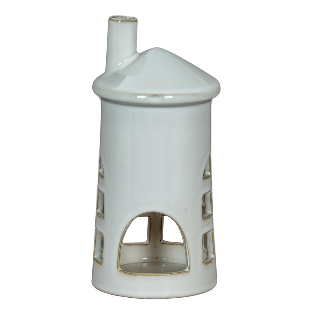 Rhea Medium Lighthouse Tealight Holder — detail close-up white ceramic