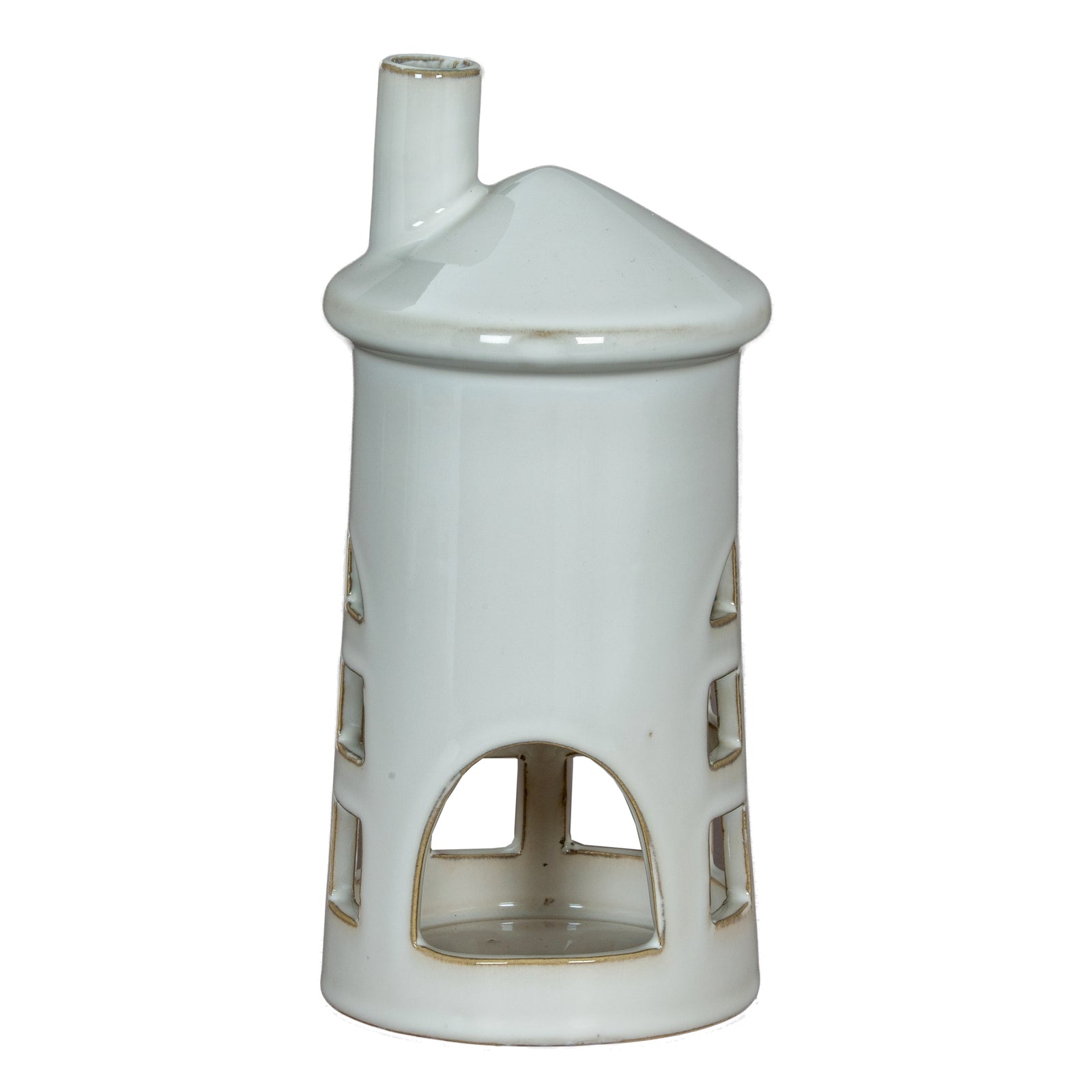 Rhea Medium Lighthouse Tealight Holder — detail close-up white ceramic