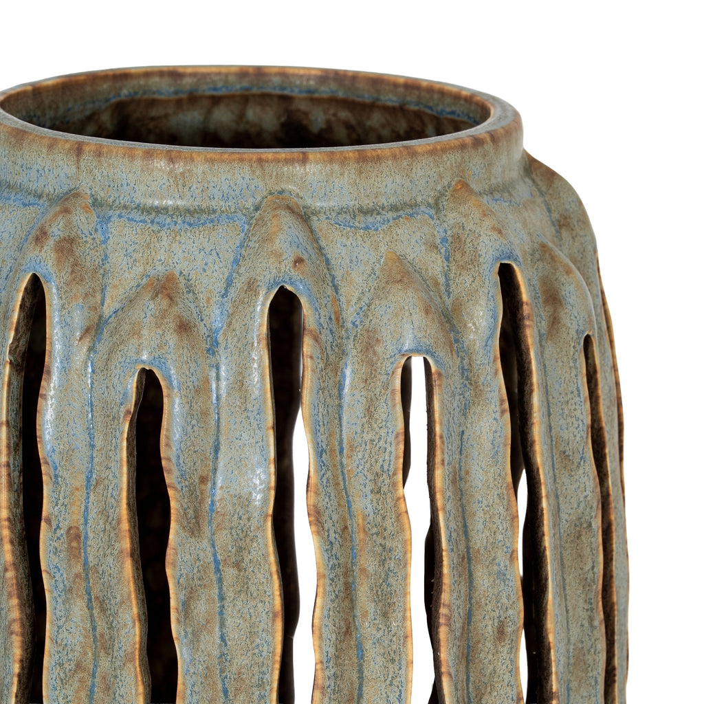 Capella Lantern Candle Holder — detail close-up grey ceramic