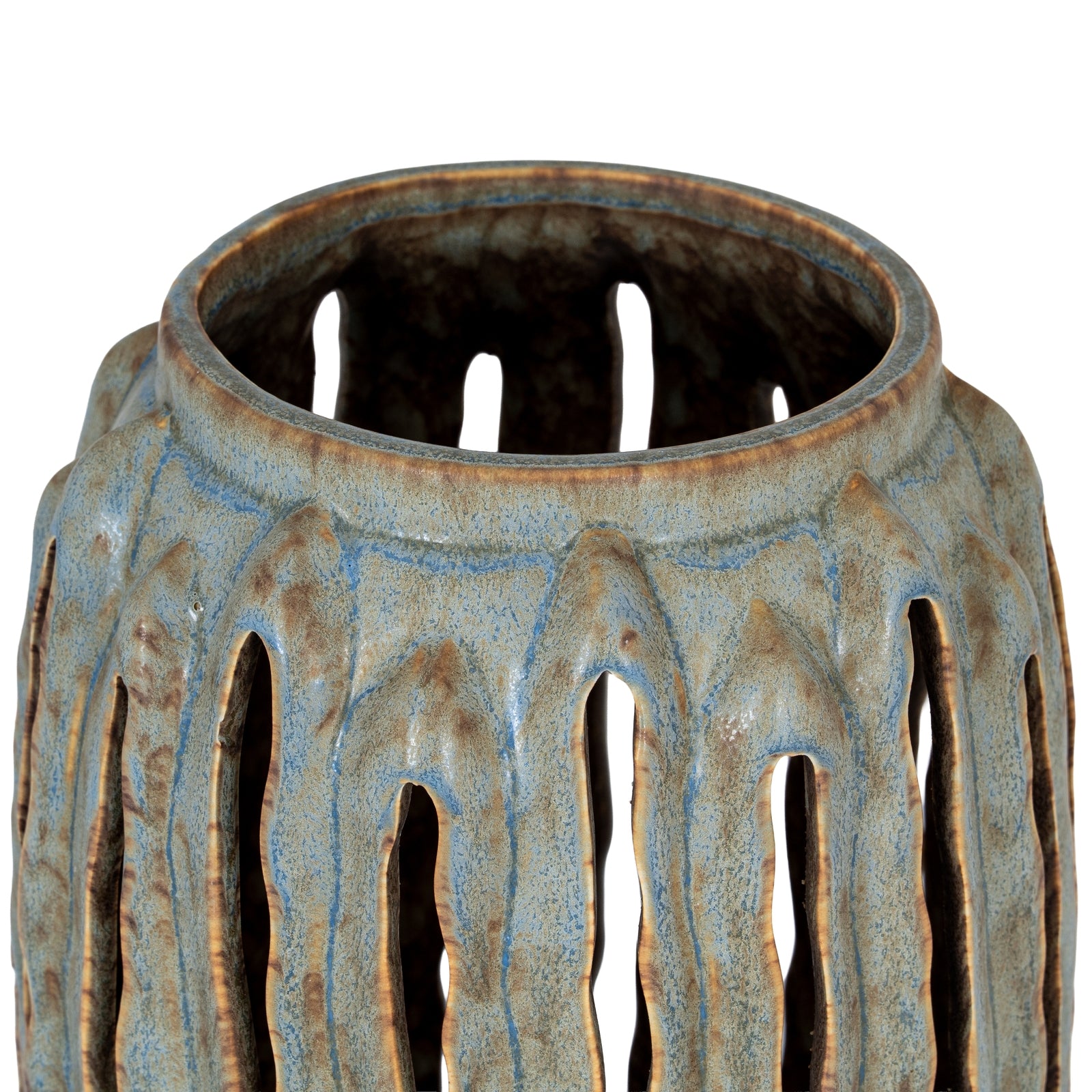 Capella Tall Lantern Candle Holder — side view grey ceramic