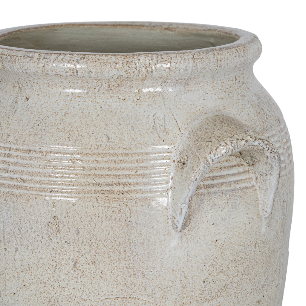 Tarn Collection Medium Pot With Handles — detail close-up white ceramic