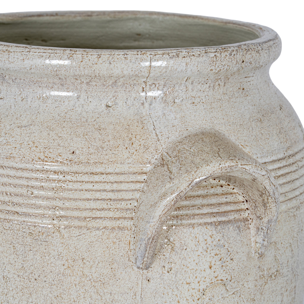 Tarn Collection Small Pot With Handles — detail close-up white ceramic