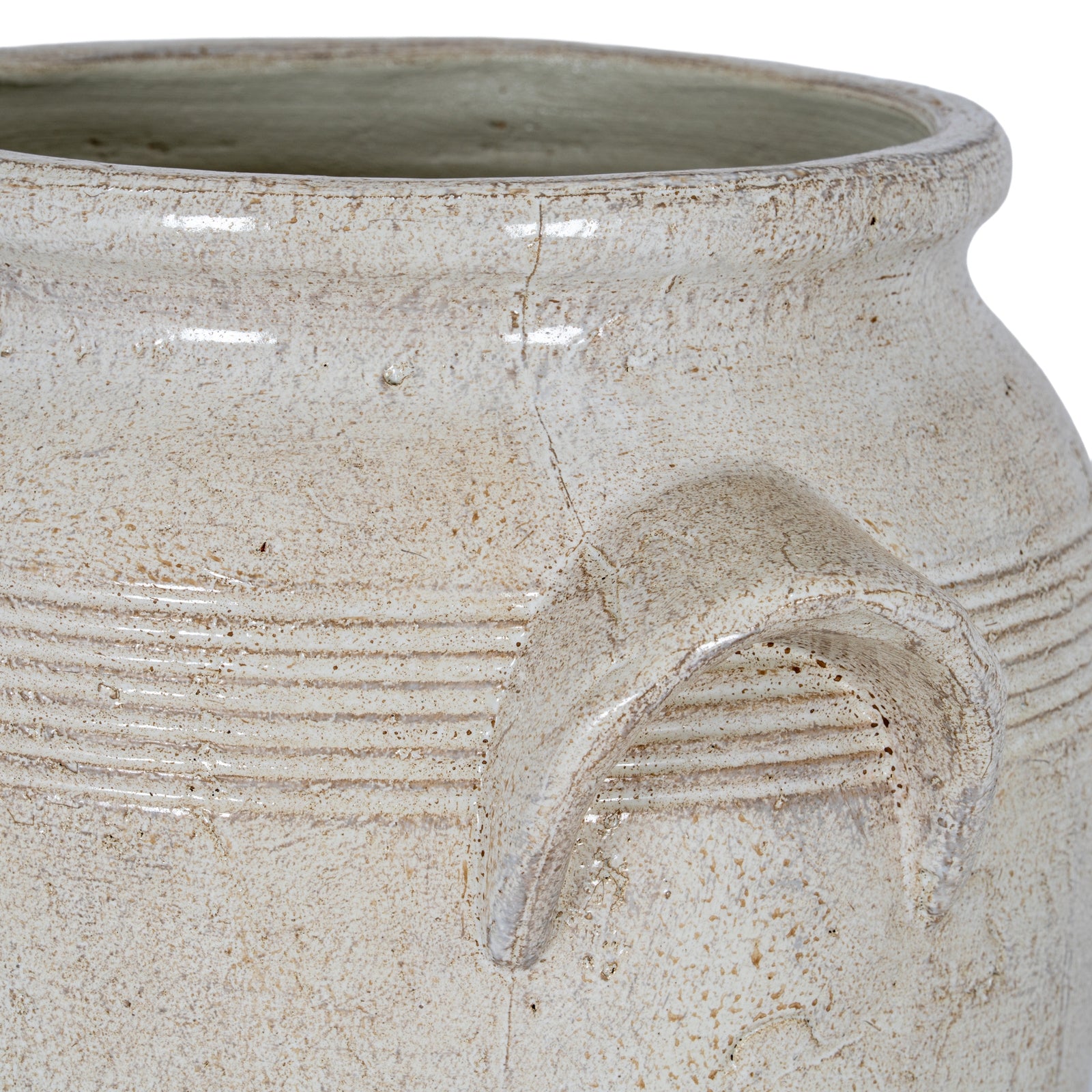Tarn Collection Small Pot With Handles — detail close-up white ceramic