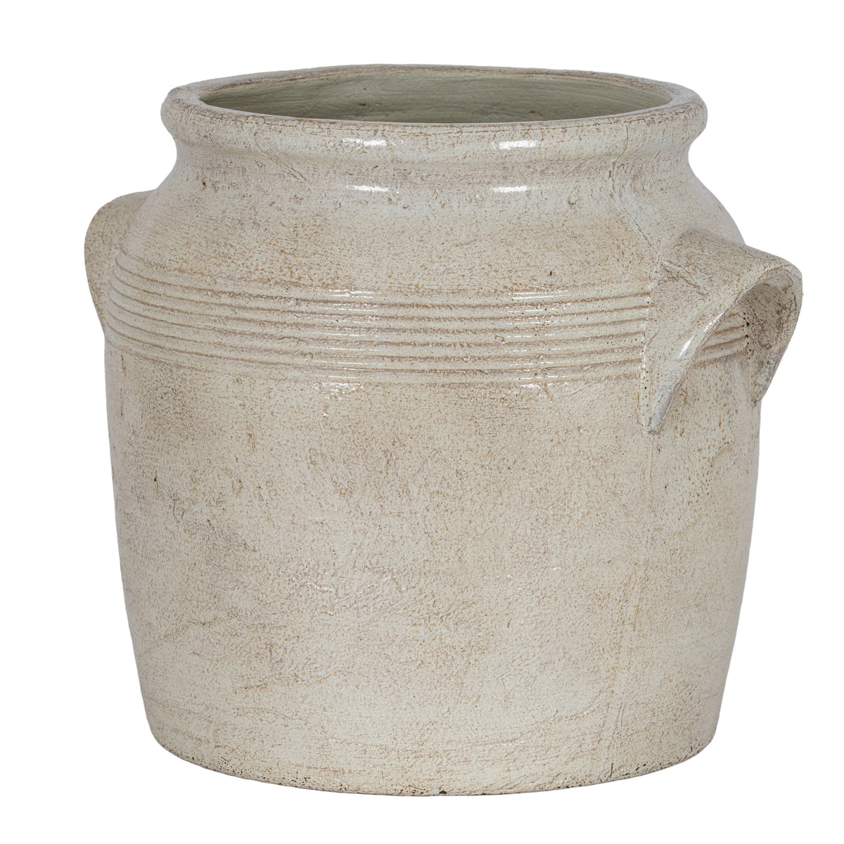 Tarn Collection Small Pot with handles in cream glazed ceramic, 17cm tall: included with In Loving Memory when you choose With vase