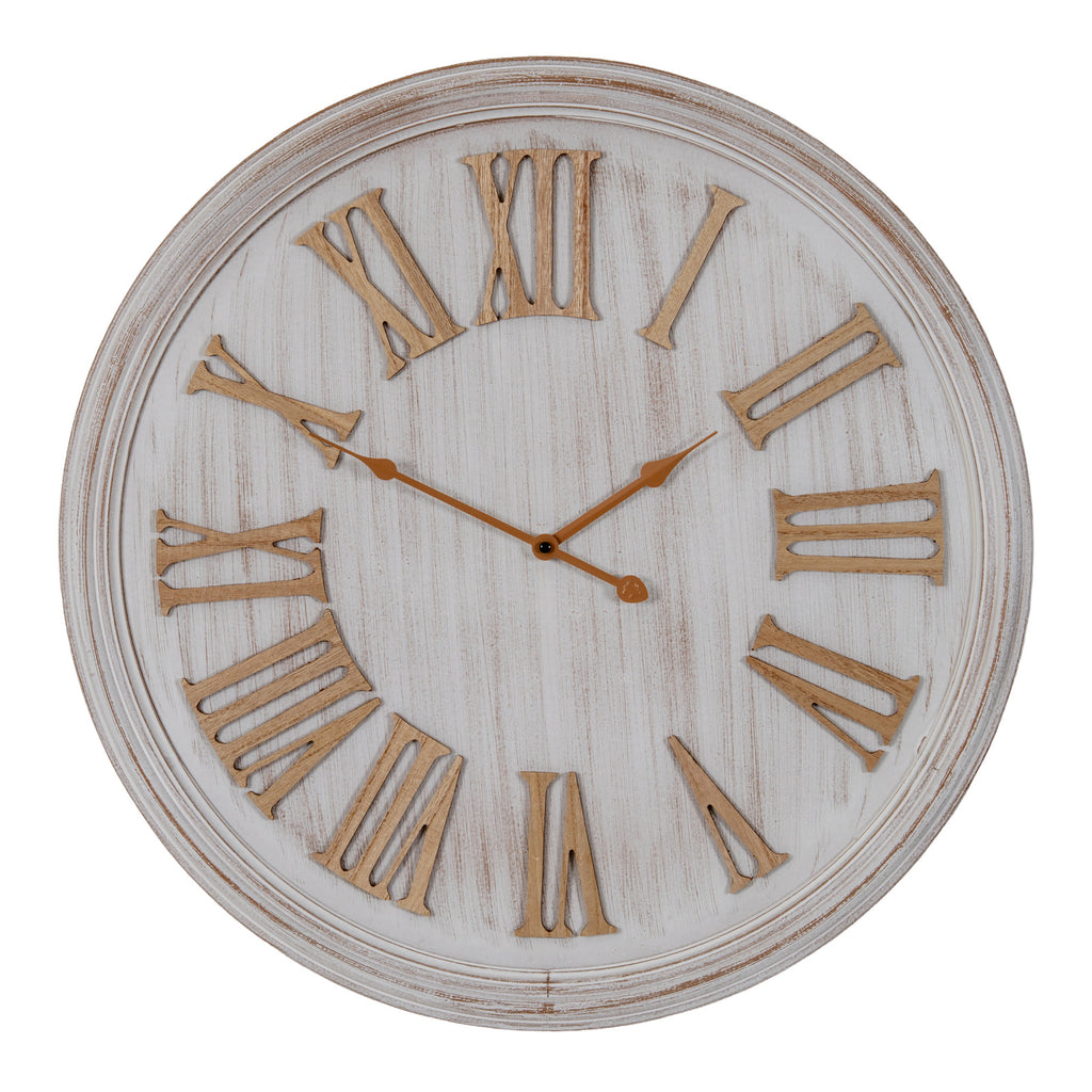 White Wash Clock With Wooden Numerals