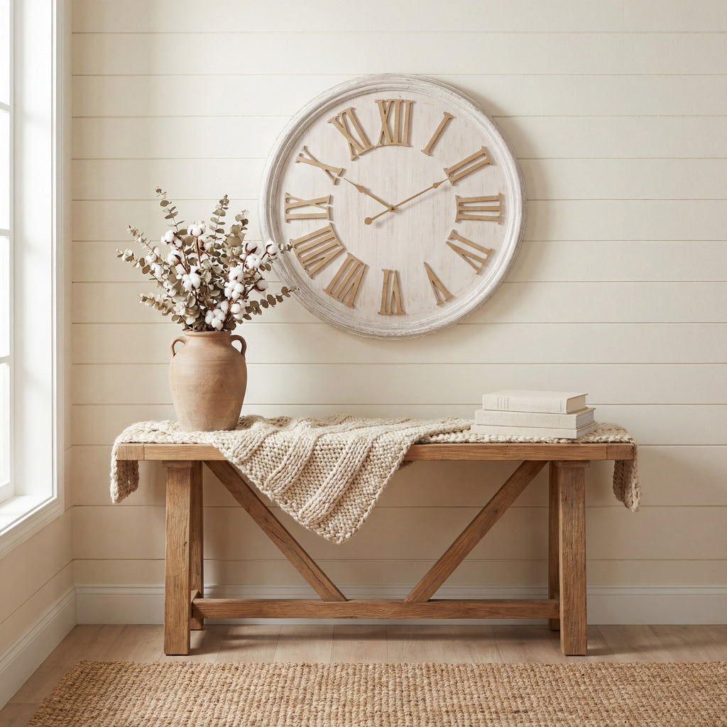 White Wash Clock With Wooden Numerals