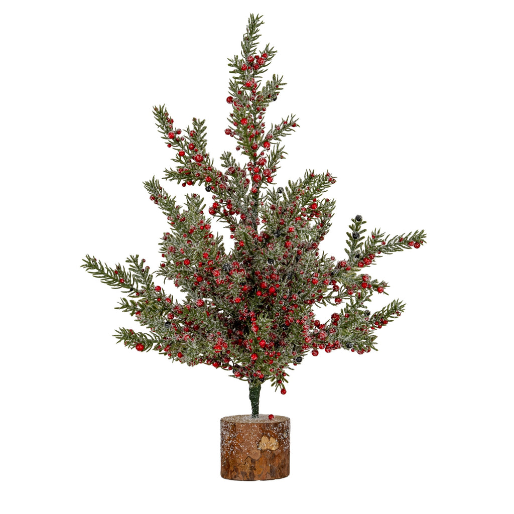 Artificial Large Frosted Winter Berry Tree on Wooden Block, main product view