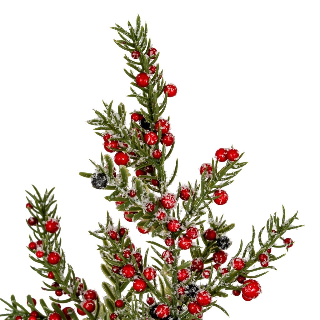 Artificial Medium Frosted Winter Berry Tree on Wooden Block, alternative angle