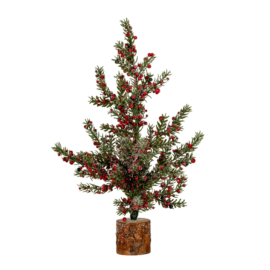 Artificial Medium Frosted Winter Berry Tree on Wooden Block, main product view