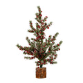 Artificial Medium Frosted Winter Berry Tree on Wooden Block, main product view