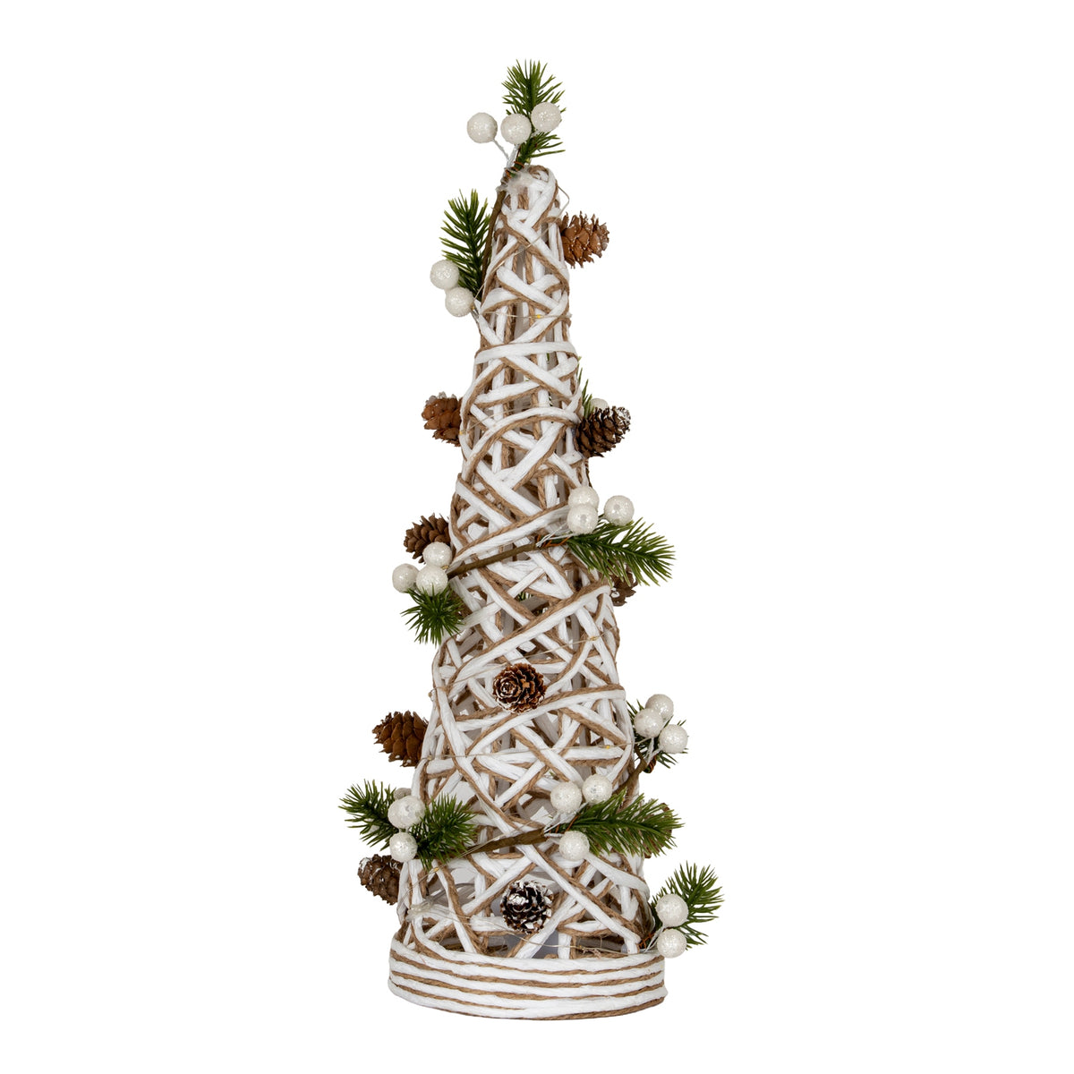 Large LED White Rattan Cone Tree With Winter Branches, main product view
