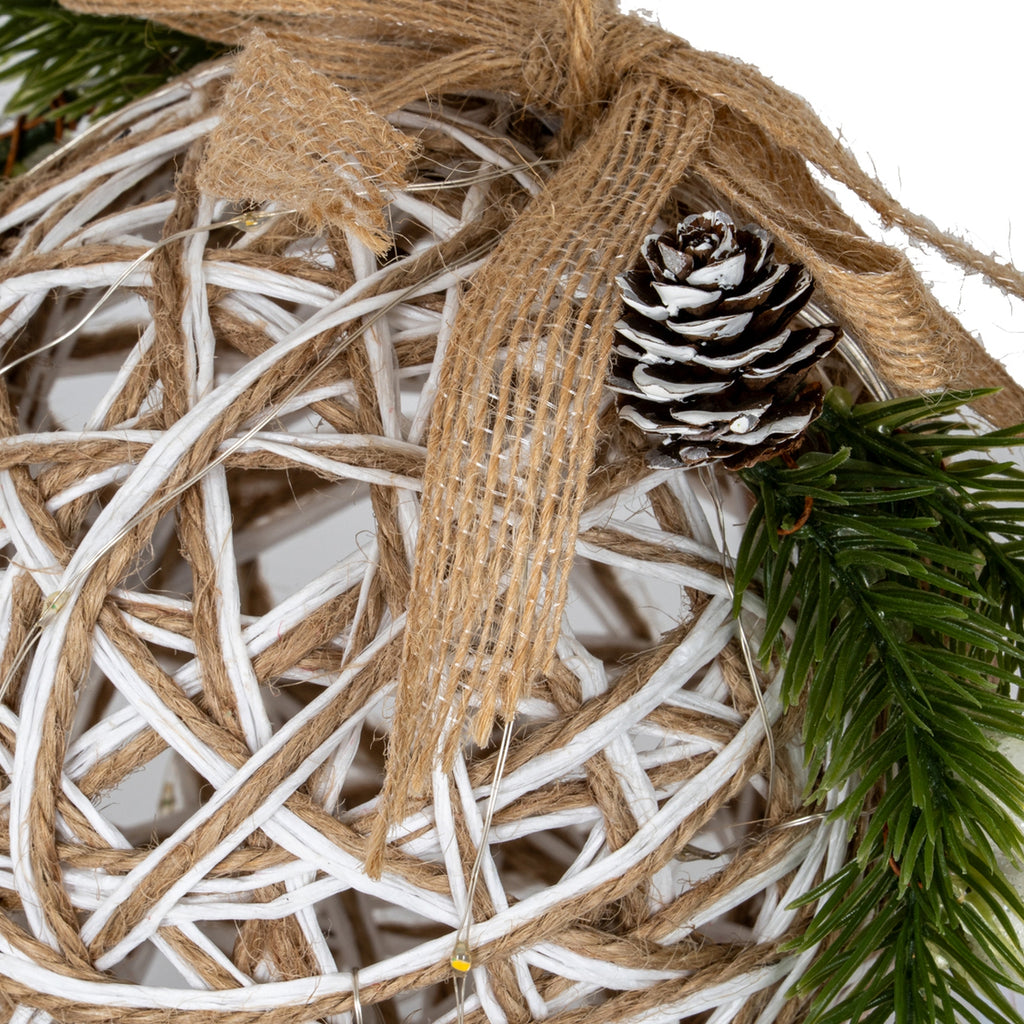 Small LED White Rattan Bauble With Branches And Ribbon, alternative angle