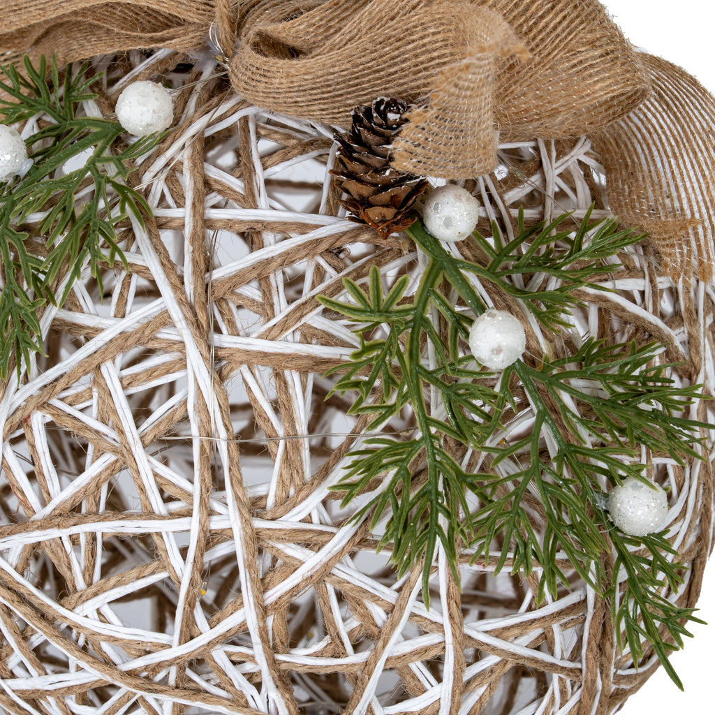 Large LED White Rattan Bauble With  Branches And Ribbon, alternative angle