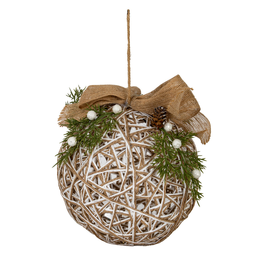 Large LED White Rattan Bauble With  Branches And Ribbon, main product view