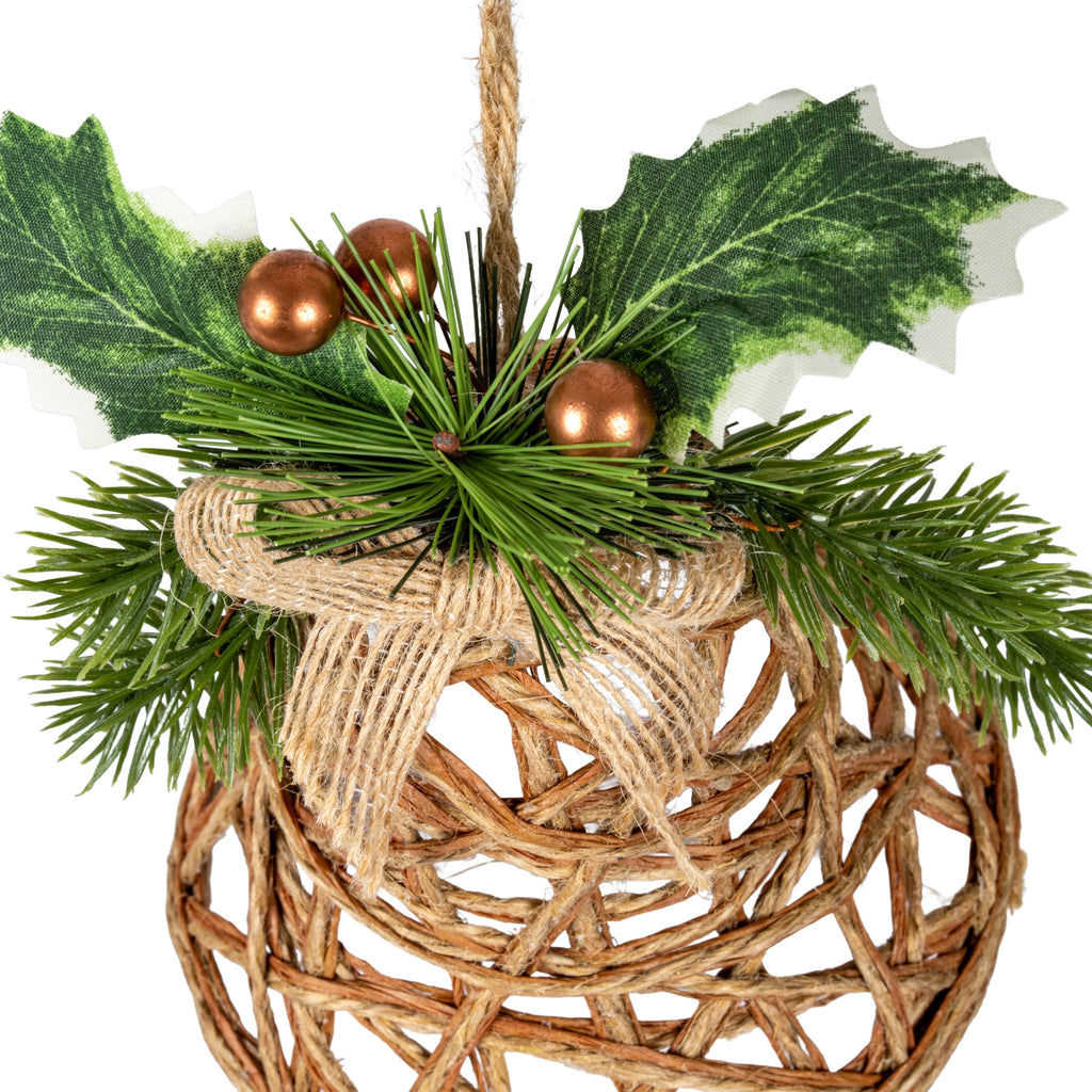 Natural Rattan Bell Decoration With Branches And Ribbon, alternative angle