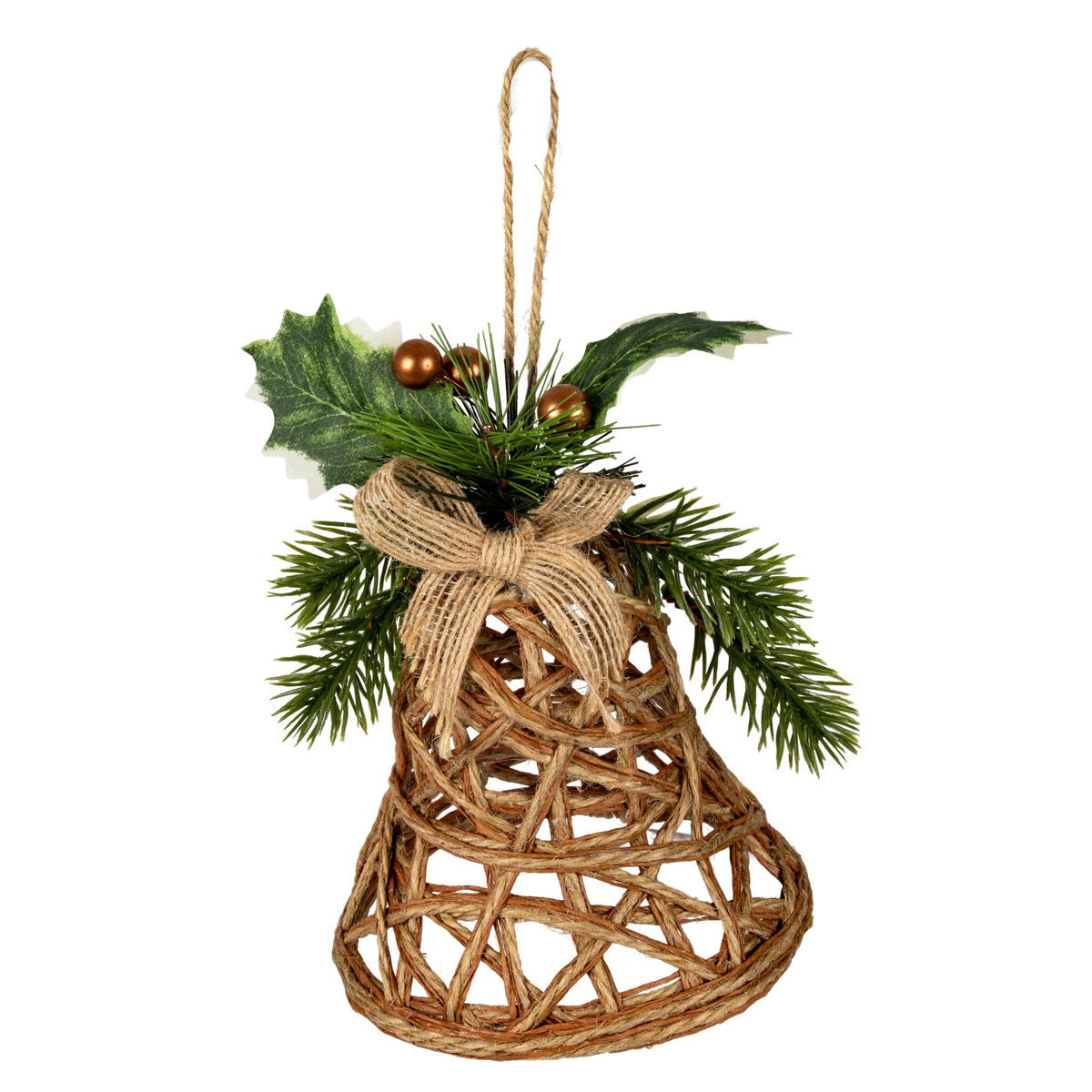 Natural Rattan Bell Decoration With Branches And Ribbon, main product view