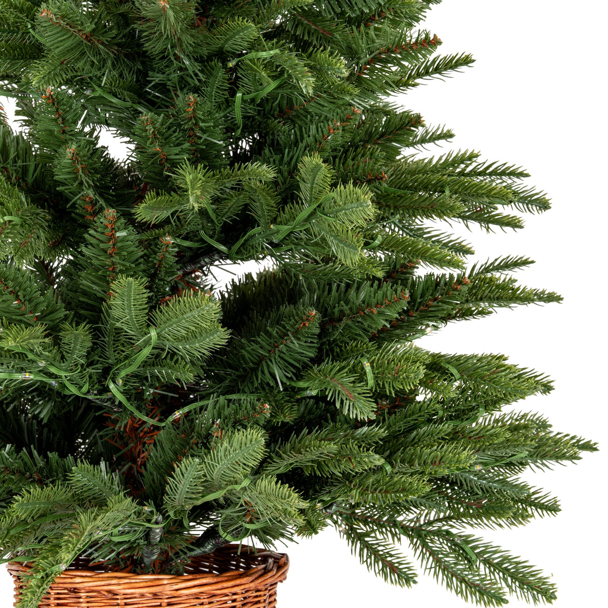 Artificial Norway Fir Pre-Lit 300L Fir Tree in Rattan Pot, alternative angle