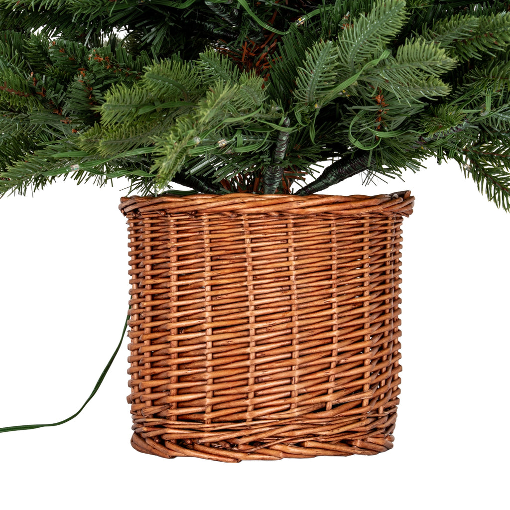 Artificial Norway Fir Pre-Lit 300L Fir Tree in Rattan Pot, detail close-up